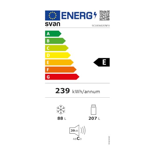 SVAN Frigorífico Combi 2 Puertas Inox SC185602ENFX. Capacidad 295 Litros, No Frost, Multi AirFlow, Puerta Reversible, Bajo Nivel Sonoro, Eficiencia Energética Clase E