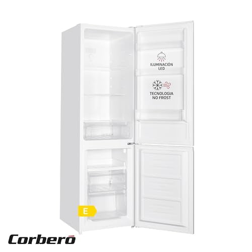 Corbero - Frigorífico Combi No Frost | CCH18024X | 253L | 60x54,5x181 | Luz LED | Crisper | Estantes de Cristal | 40 Db | Blanco