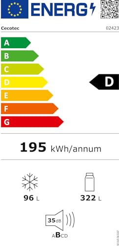 Cecotec Frigorífico Combi 2 Puertas Bolero CoolMarket Combi 322 Inox D. 322 L, Altura 185 y 60 cm de Ancho, Bajo Consumo, Motor Inverter, Sistema Multi Air Flow, Total No frost