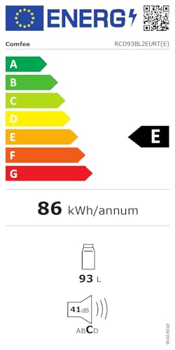 Comfee' RCD93BL2EURT(E) Refrigerador Bajo Encimera, 93L, Refrigerador Retro Independiente con Compartimento Enfriador, Termostatos Ajustables, Luz LED, Negro