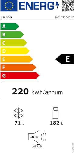 NILSON Frigorífico Combi Blanco, 2 Puertas. NC185500ENF, Capacidad 253 Litros, No Frost, Multi Air Flow, Bajo Nivel Sonoro, Puerta Reversible, Clasificación Energética E