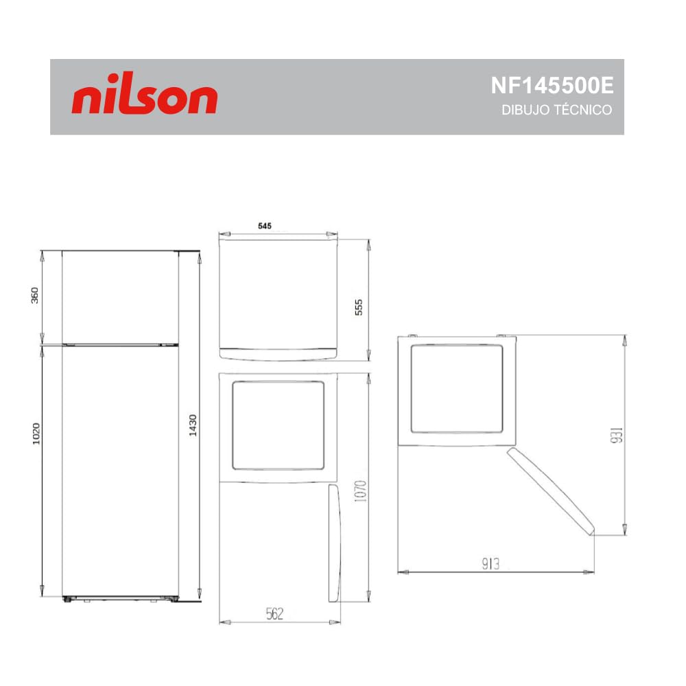 NILSON Frigorífico 2 Puertas Blanco NF145500E. Capacidad 206 Litros, Puerta Reversible, Bajo Nivel Sonoro, Eficiencia Energética Clase E