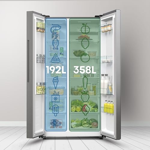 Hisense RS711N4ACE- Frigorífico Side by Side, Capacidad 547 L con 178.6 cm Alto, No Frost, Super Freeze, Alarma de Puerta Abierta, Modo Vacaciones, Freezer Convert, Bajo Nivel de Ruido ,Clase E, Inox
