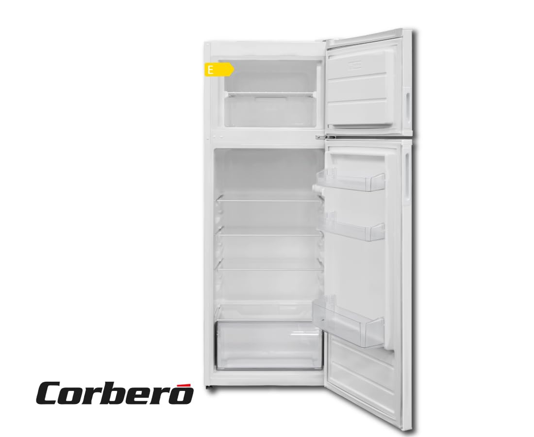 Corbero - Frigorífico 2P CF2PV21324W | Capacidad 212L | Blanco | Luz Interior, Crisper, Balcones Ajustables, Descongelación Manual, Estantes de Cristal, Huevera, Cubiteras | Eficiencia Energética E