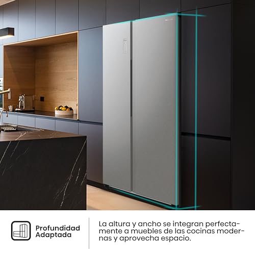 Hisense RS711N4ACE- Frigorífico Side by Side, Capacidad 547 L con 178.6 cm Alto, No Frost, Super Freeze, Alarma de Puerta Abierta, Modo Vacaciones, Freezer Convert, Bajo Nivel de Ruido ,Clase E, Inox