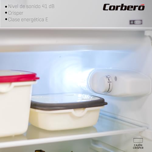 Corberó - Frigorífico 1 Puerta | CF1PM8024 | 80L | Congelador 12L | Crisper | Descongelación Manual | 4 Estrellas | Estantes de Cristal | 41 Db | Inox