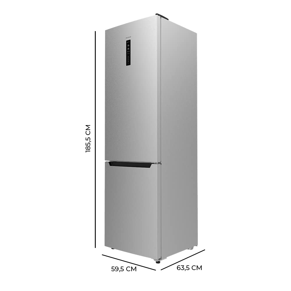 Cecotec Frigorífico Combi 2 Puertas Bolero CoolMarket Combi 322 Inox D. 322 L, Altura 185 y 60 cm de Ancho, Bajo Consumo, Motor Inverter, Sistema Multi Air Flow, Total No frost