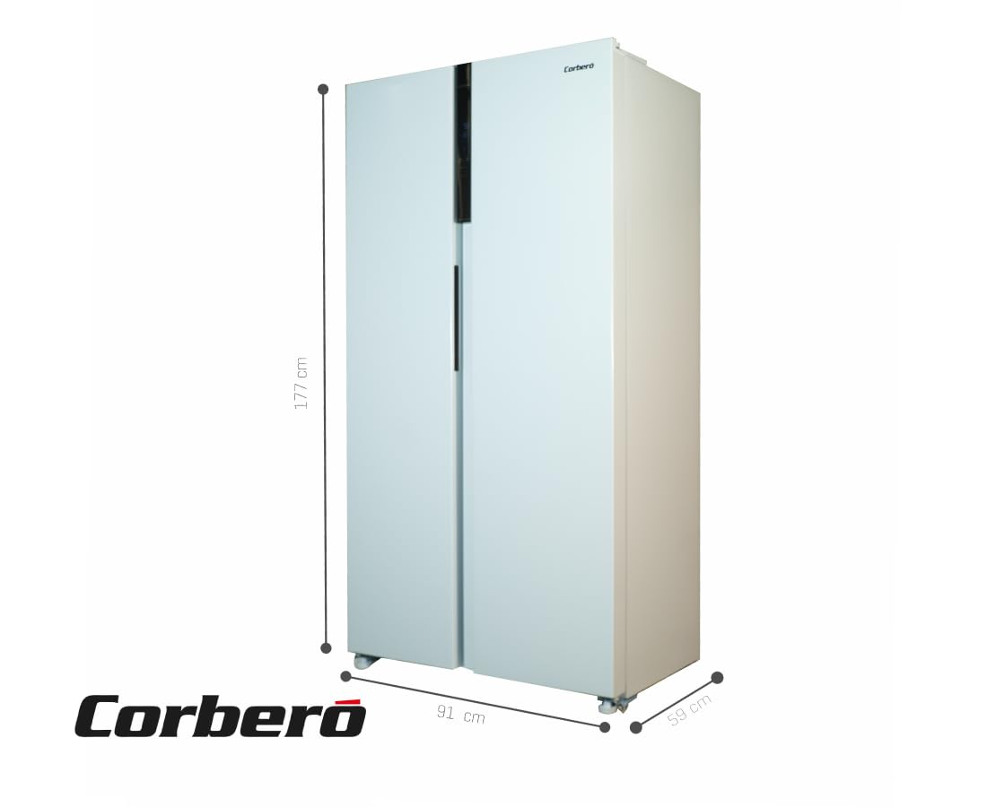 Corbero - Frigorífico Americano CFSBSH634NFW | 442LNo Frost | Inverter | Display en Puerta | Luz LED | 2 Cajones | Función ECO | Estantes de Cristal | Silver Trim | 39 dB | Blanco