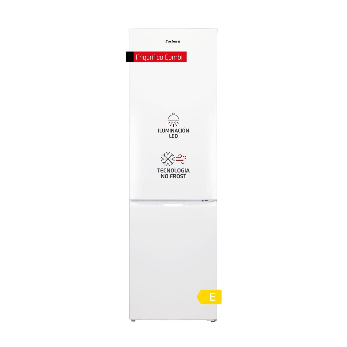 Corbero - Frigorífico Combi No Frost | CCH18024X | 253L | 60x54,5x181 | Luz LED | Crisper | Estantes de Cristal | 40 Db | Blanco