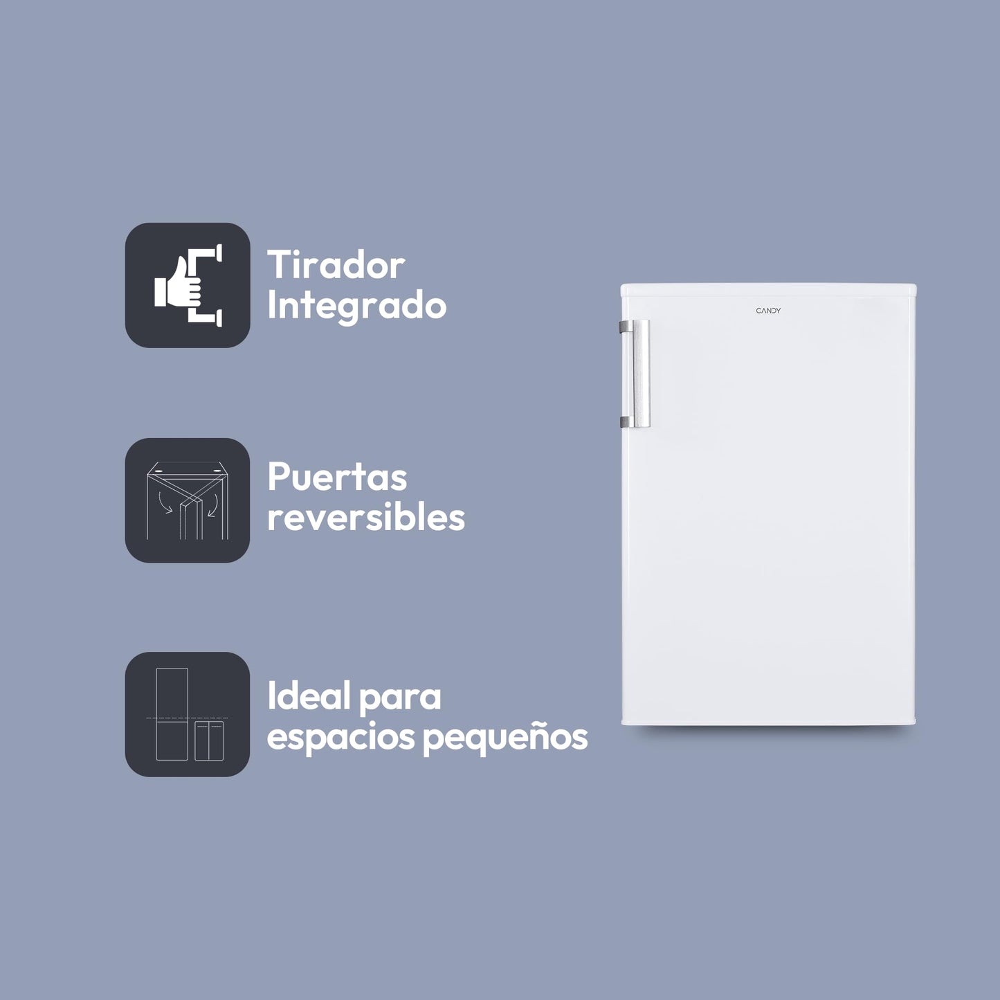 Candy CCTLS 544WHN - Frigorífico Mini, Bajo Encimera, Alto 85cm, Capacidad 125L, Tecnología Estática, Cajón Verdulero, Control Temperatura Mecánico, Iluminación LED, Puerta Reversible, 40DB, Blanco