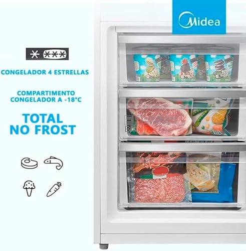 Midea Frigorifico Combi No Frost | 55 cm ancho x 180 cm | Inox | 270L de Capacidad - Nevera Libre Instalación con Congelador Vertical - Refrigerador de Bajo Consumo con Sistema Multi Air Flow