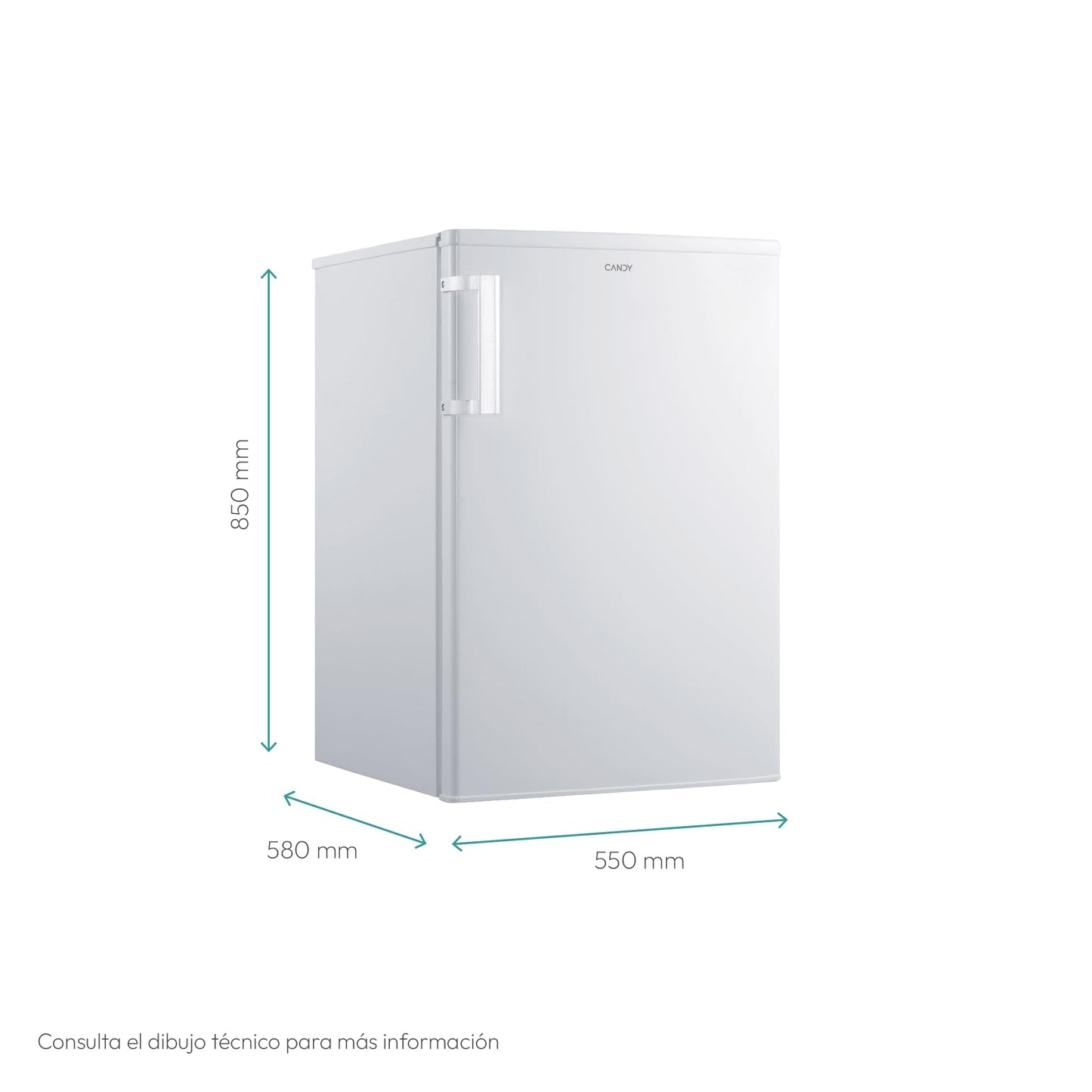 Candy CCTLS 544WHN - Frigorífico Mini, Bajo Encimera, Alto 85cm, Capacidad 125L, Tecnología Estática, Cajón Verdulero, Control Temperatura Mecánico, Iluminación LED, Puerta Reversible, 40DB, Blanco