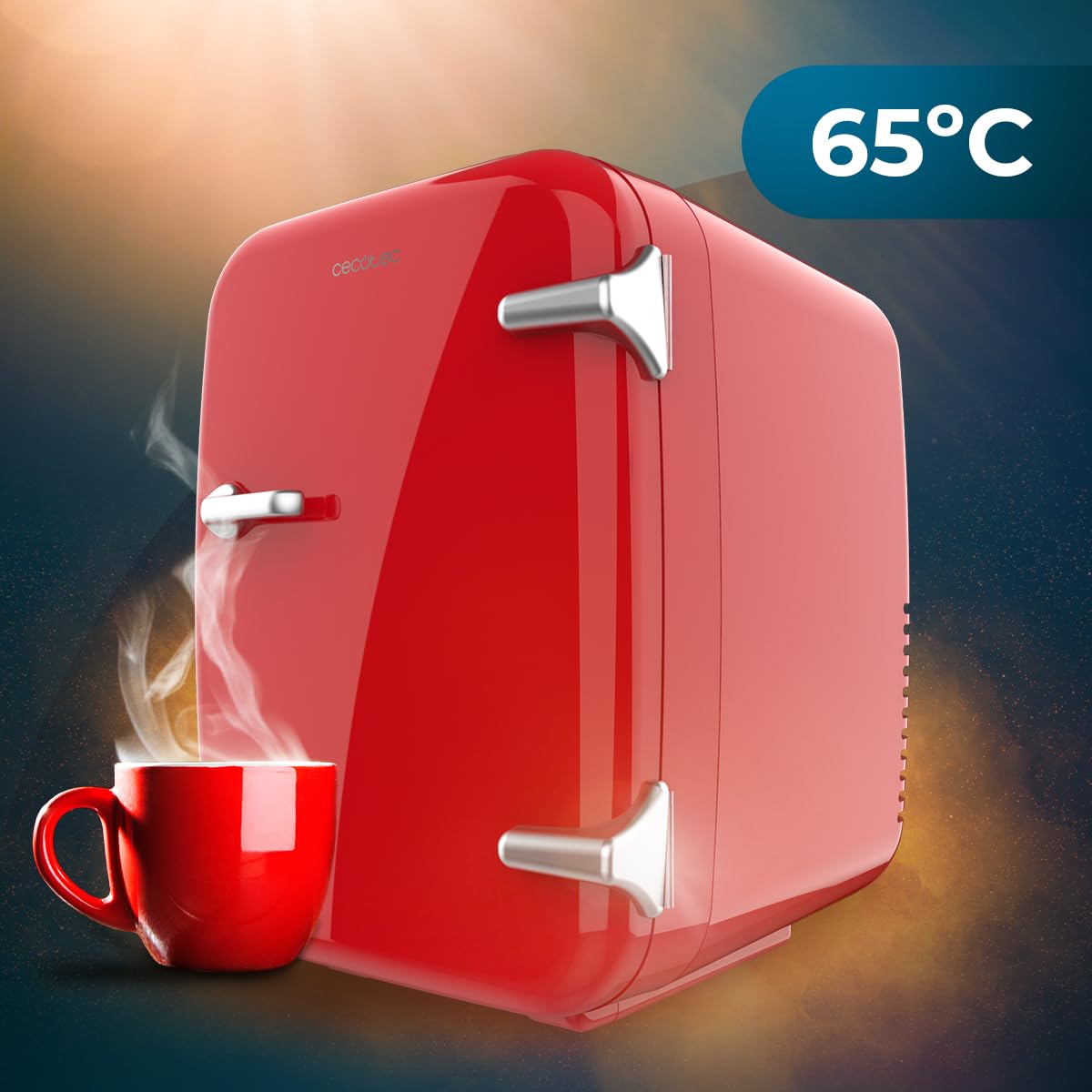 Cecotec Bolero MiniCooling Mini Nevera 4L Roja, 12V-220V, para Coche y Caravana, Función Enfriamiento y Calentamiento, 7-65