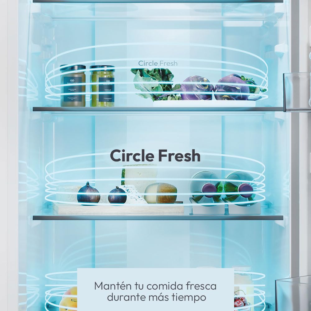 Candy City Fresco 300 CNCQ2T518EW, Frigorífico Combi, 280L, Ancho 55cm, Altura 182cm, Total No Frost Circle+, Cajón Verdulero, Control Interno Digital, Iluminación LED, Puerta Reversible, 37DB, Blanco