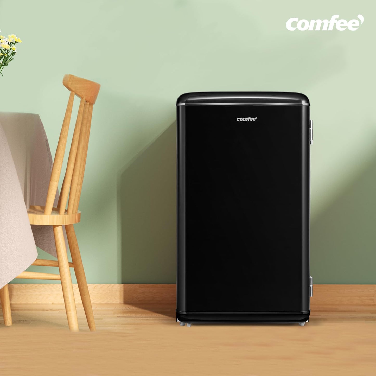 Comfee' RCD93BL2EURT(E) Refrigerador Bajo Encimera, 93L, Refrigerador Retro Independiente con Compartimento Enfriador, Termostatos Ajustables, Luz LED, Negro