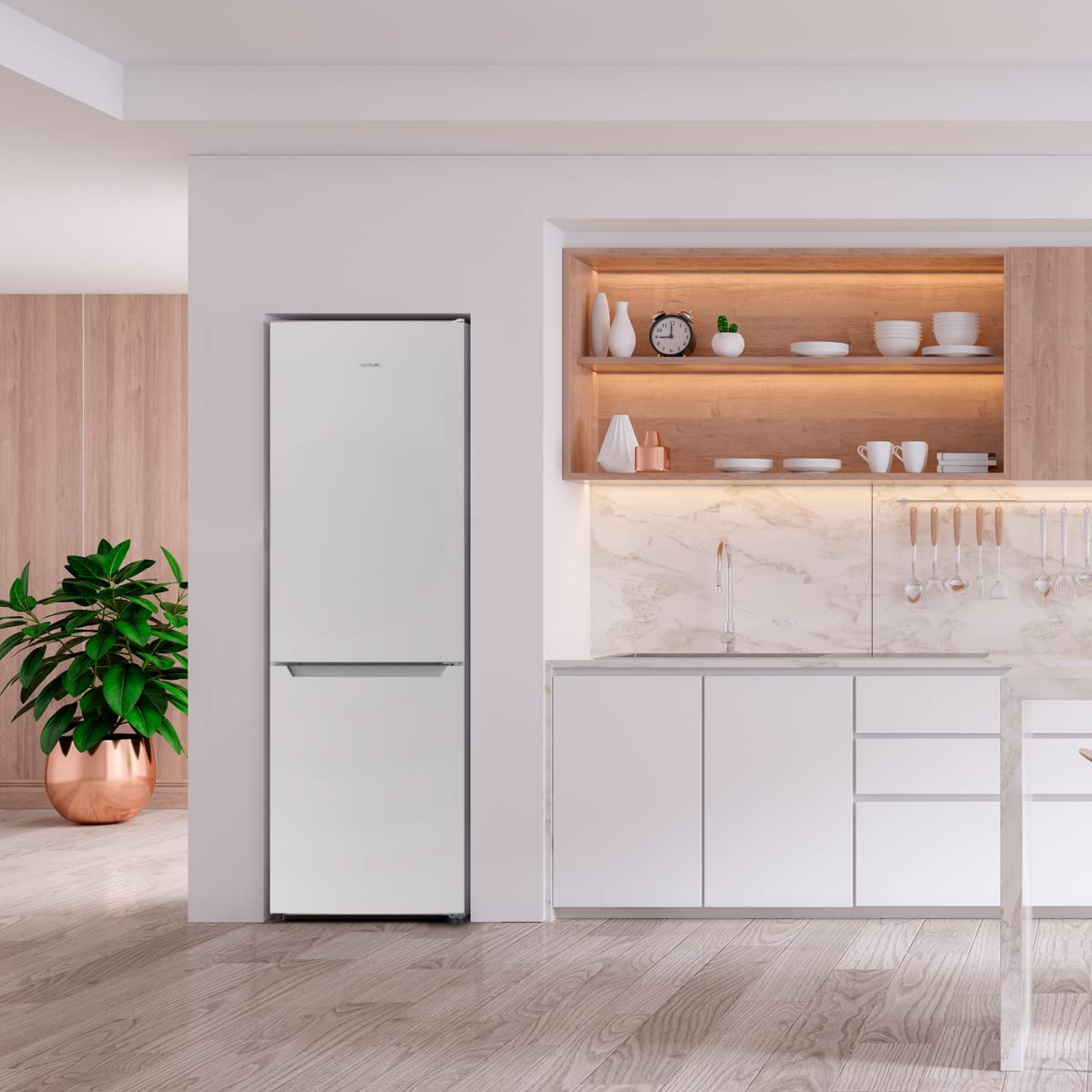 Cecotec Frigorífico Combi 2 Puertas Bolero CoolMarket Combi 250 White D. 250 L, Altura 181 cm y 55 cm de Ancho, Bajo Consumo, Sistema Multi Air Flow, Total No frost y 2 Cajones