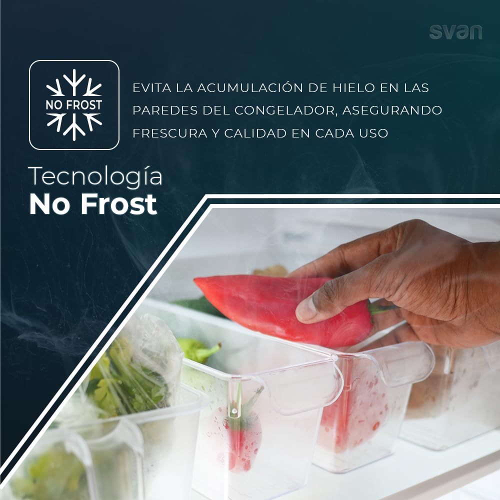 SVAN Frigorífico Combi 2 Puertas Inox SC185602ENFX. Capacidad 295 Litros, No Frost, Multi AirFlow, Puerta Reversible, Bajo Nivel Sonoro, Eficiencia Energética Clase E