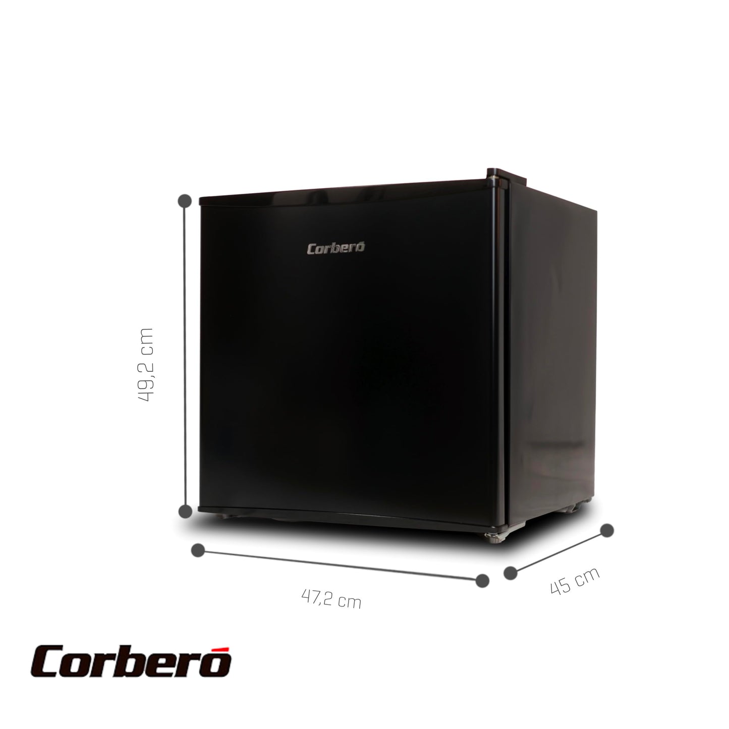 Corberó Mini Bar 43L Negro, Estático, Rango de Temperatura 1-10 ºC, Puerta Reversible, Bajo Ruido 41 dB, Clase Energética E