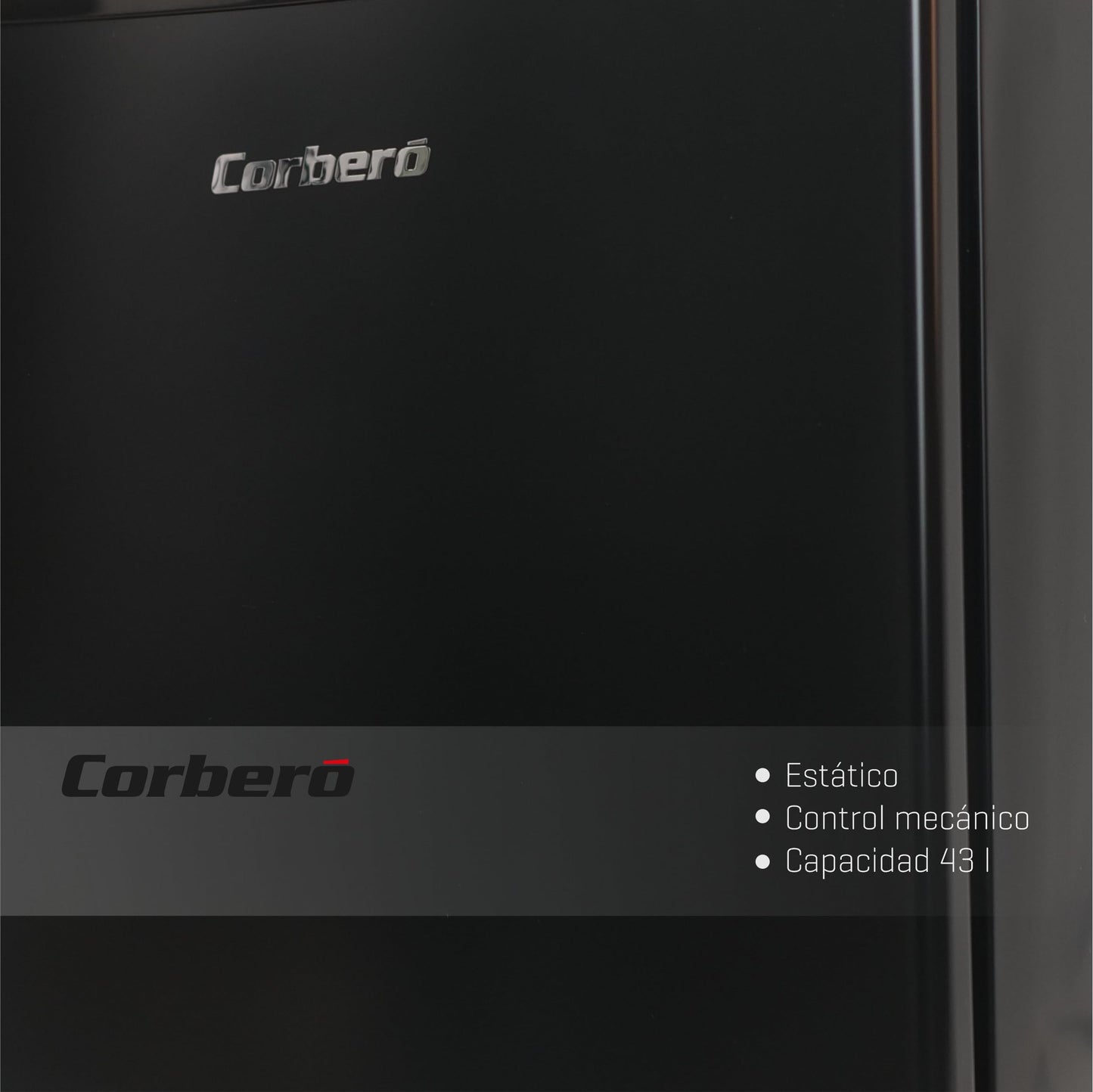Corberó Mini Bar 43L Negro, Estático, Rango de Temperatura 1-10 ºC, Puerta Reversible, Bajo Ruido 41 dB, Clase Energética E