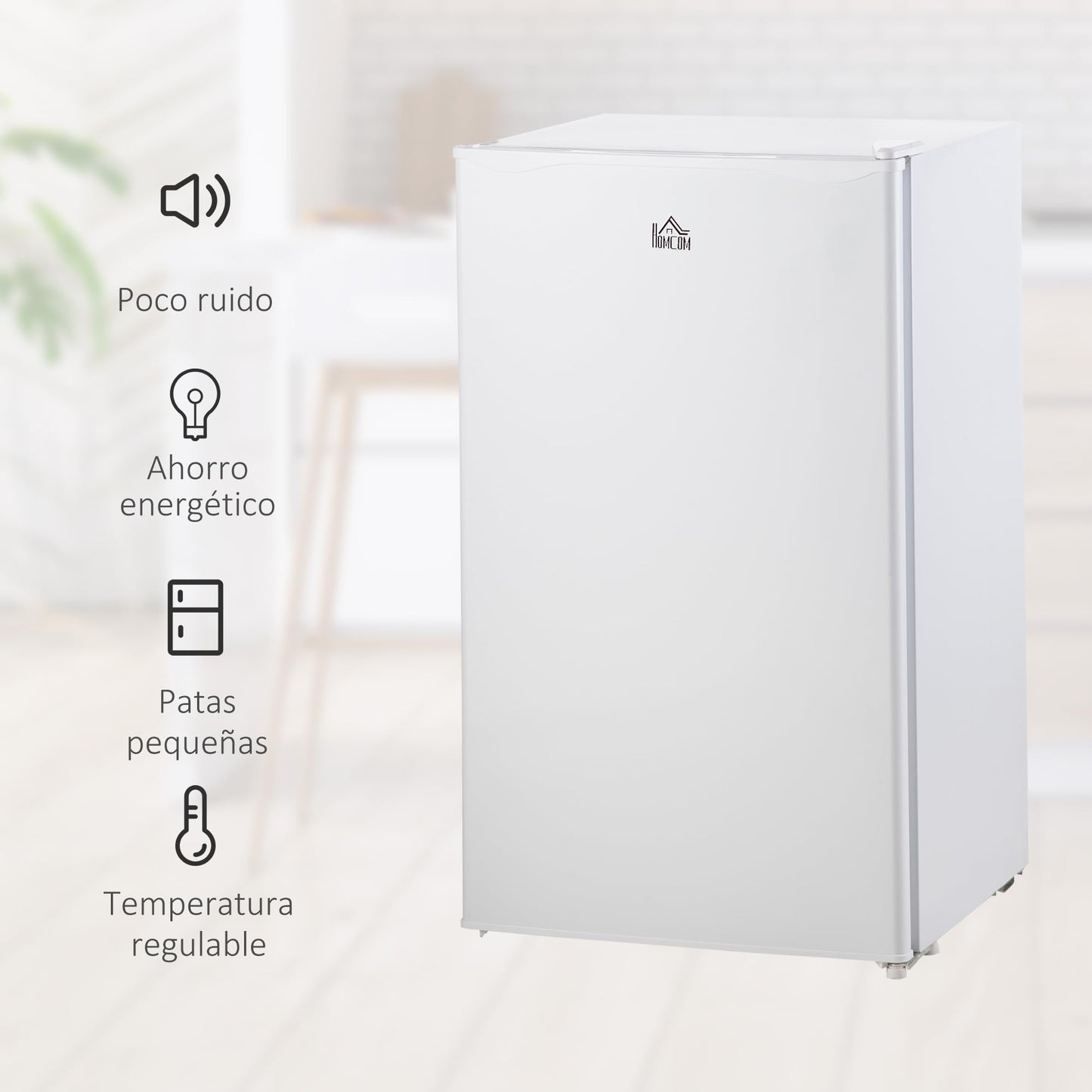 HOMCOM Mini Refrigerador 91L Nevera Pequeña Silencioso con Estante Ajustable Compartimento Congelador y Control de Temperatura Mecánico 47,5x44.2x84 cm Blanco