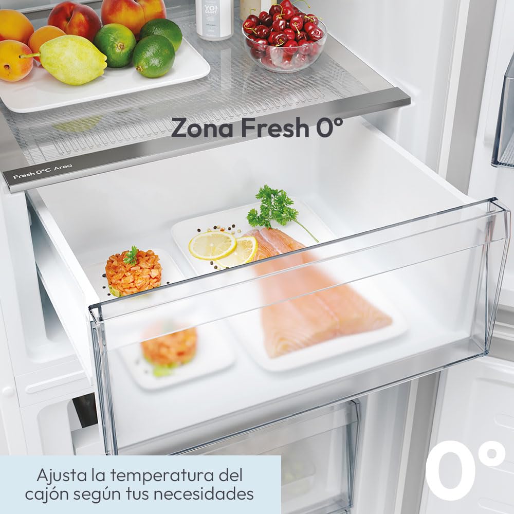 Candy City Fresco 300 CNCQ2T518EW, Frigorífico Combi, 280L, Ancho 55cm, Altura 182cm, Total No Frost Circle+, Cajón Verdulero, Control Interno Digital, Iluminación LED, Puerta Reversible, 37DB, Blanco