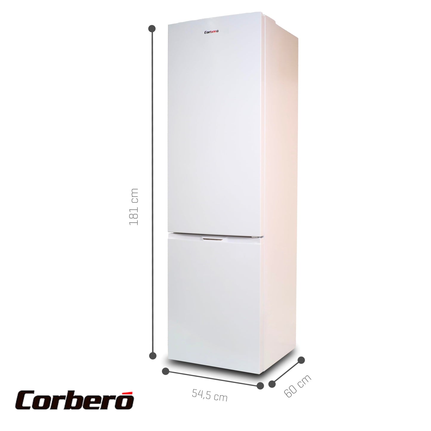 Corbero - Frigorífico Combi No Frost | CCH18024X | 253L | 60x54,5x181 | Luz LED | Crisper | Estantes de Cristal | 40 Db | Blanco