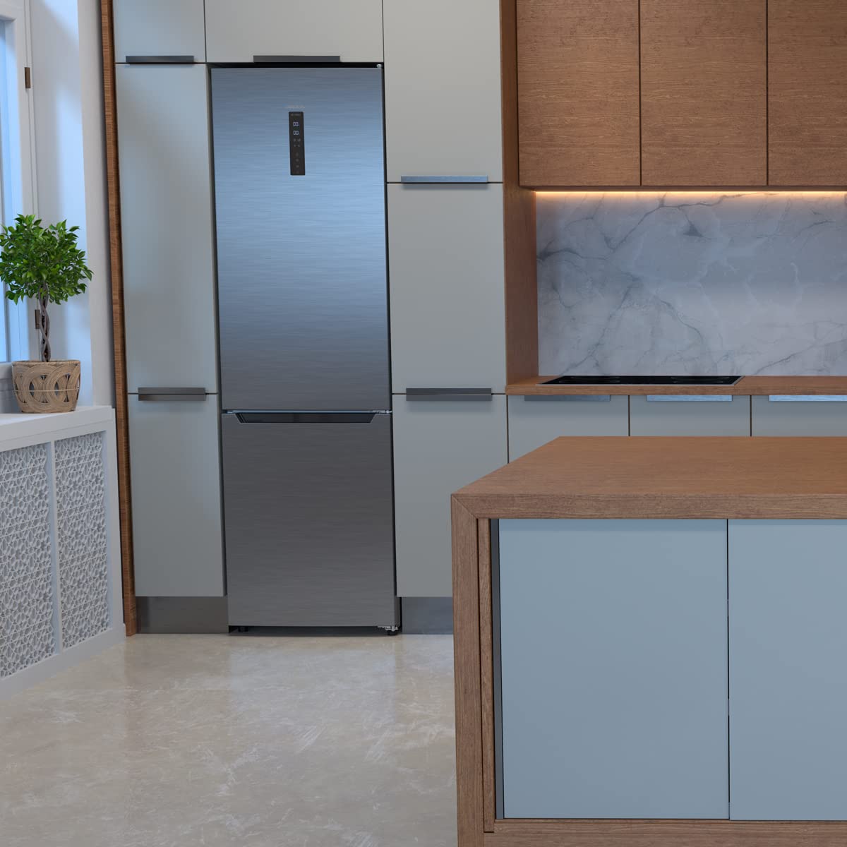 Cecotec Frigorífico Combi 2 Puertas Bolero CoolMarket Combi 322 Inox D. 322 L, Altura 185 y 60 cm de Ancho, Bajo Consumo, Motor Inverter, Sistema Multi Air Flow, Total No frost