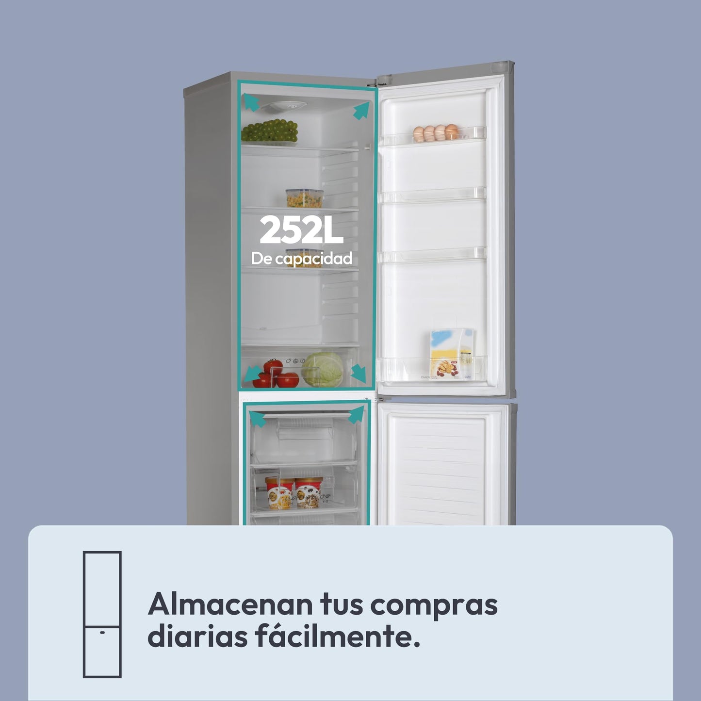 Candy CCG1S 518EX Frigorífico Combi, Ancho 55cm, Altura 1,80m, Capacidad 252L, Cajón Verdulero, Control Mecánico de la temperatura, Iluminación LED, Puerta Reversible, 41DB, Inox