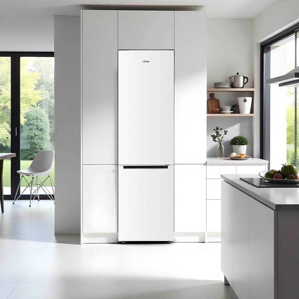 NILSON Frigorífico Combi Blanco, 2 Puertas. NC185500ENF, Capacidad 253 Litros, No Frost, Multi Air Flow, Bajo Nivel Sonoro, Puerta Reversible, Clasificación Energética E