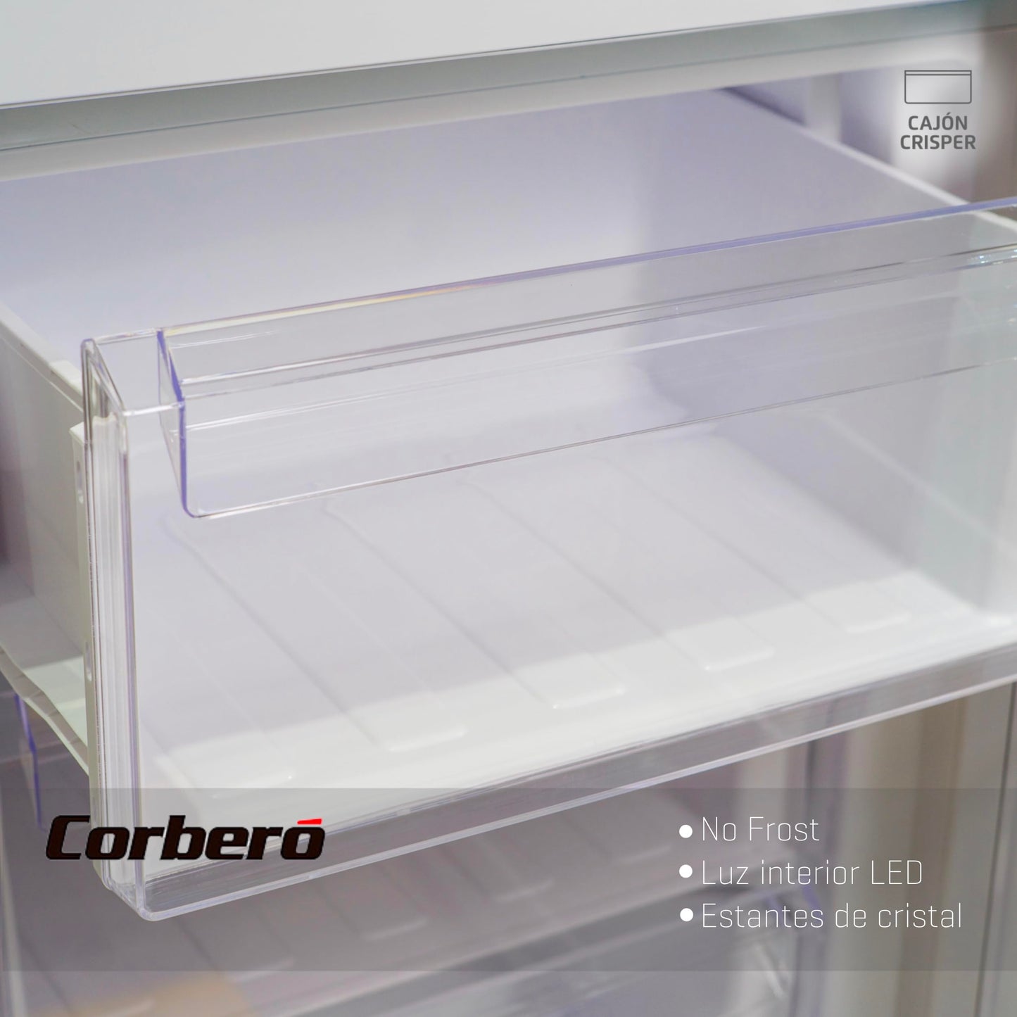 Corbero - Frigorífico Combi No Frost | CCH18024X | 253L | 60x54,5x181 | Luz LED | Crisper | Estantes de Cristal | 40 Db | Blanco