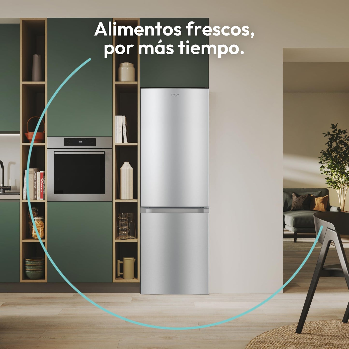 Candy CCG1S 518EX Frigorífico Combi, Ancho 55cm, Altura 1,80m, Capacidad 252L, Cajón Verdulero, Control Mecánico de la temperatura, Iluminación LED, Puerta Reversible, 41DB, Inox