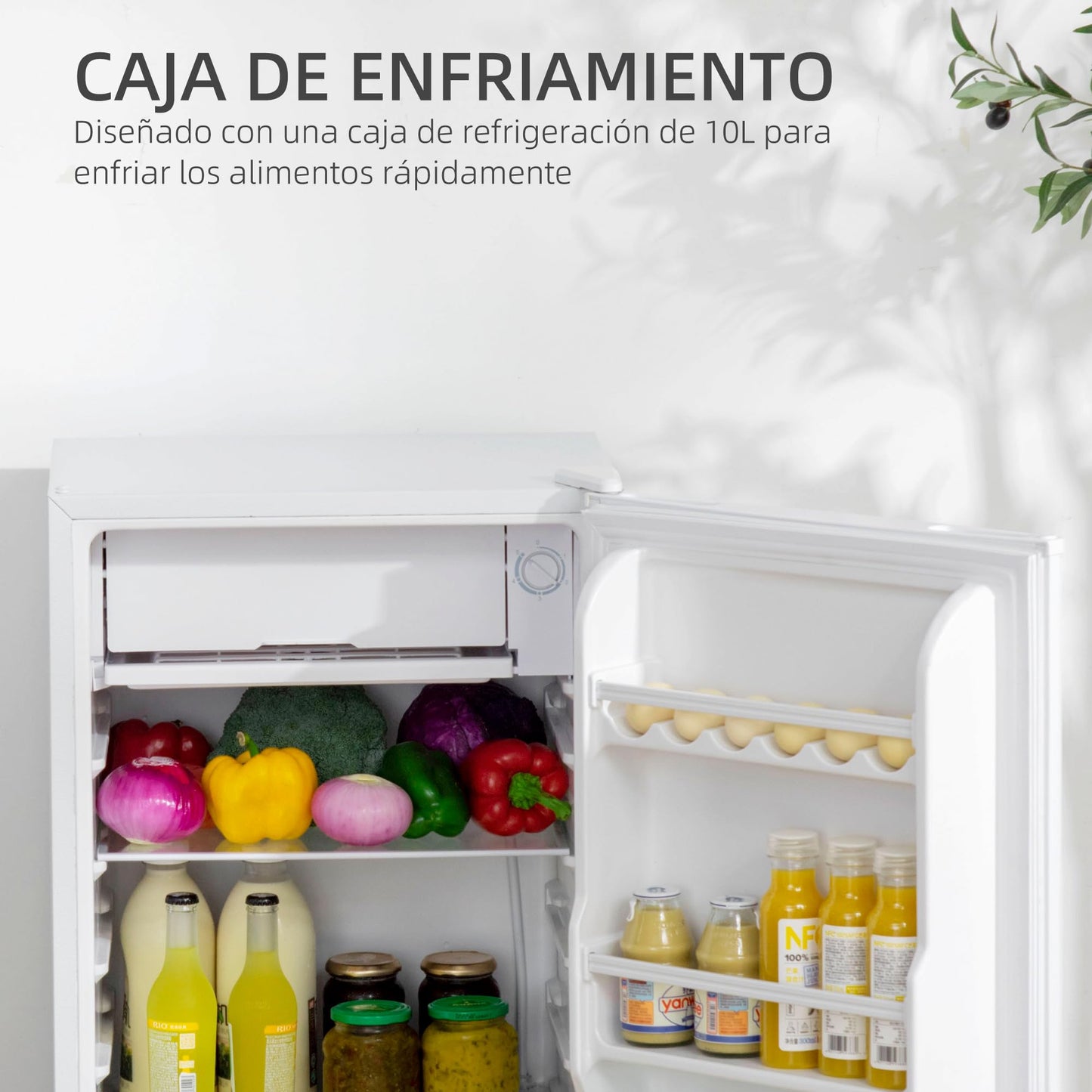 HOMCOM Mini Refrigerador 91L Nevera Pequeña Silencioso con Estante Ajustable Compartimento Congelador y Control de Temperatura Mecánico 47,5x44.2x84 cm Blanco