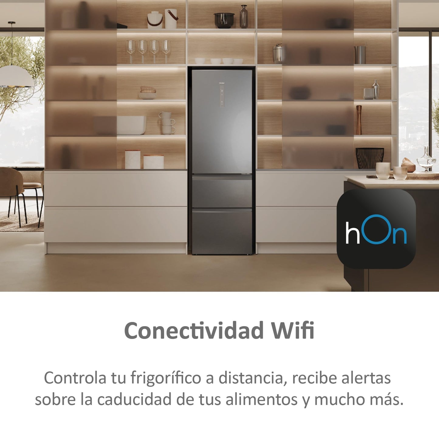 Haier 3D 60 Series 5 HTW5618CNMG - Frigorífico Combi, Cajones Direct Access, Circular AirFlow, WIFI, Tecnología ABT, Motor Inverter, My Zone, Humidity Zone, TotalNoFrost, An 60cm, 360L, Luz LED, Inox