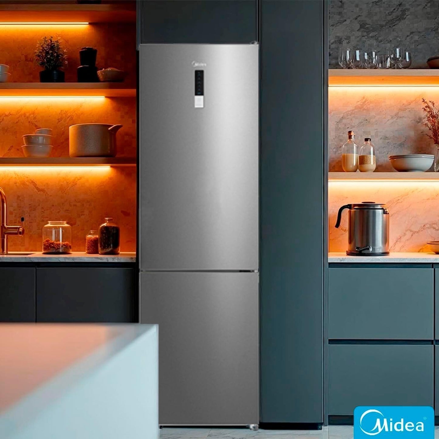 Midea Frigorífico Combi No Frost | 60 cm ancho x 188 alto cm | Inox | Nevera libre instalación 224 L + 86 L Congelador - Refrigerador de bajo consumo con congelador vertical
