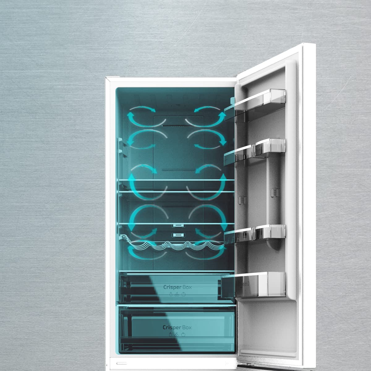 Cecotec Frigorífico Combi 2 Puertas Bolero CoolMarket Combi 322 Inox D. 322 L, Altura 185 y 60 cm de Ancho, Bajo Consumo, Motor Inverter, Sistema Multi Air Flow, Total No frost