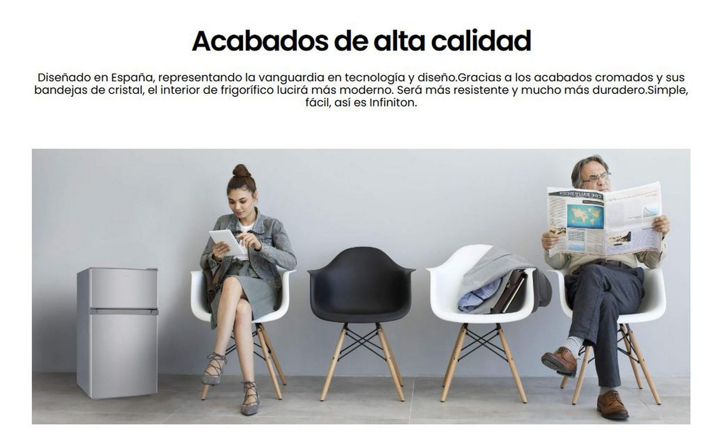 INFINITON | Frigorifico FG-A82I2P | Dos Puertas | Capacidad 85 L | Descongelación DEFROST | Alto 85 Cm | Clase Energética A+ /F | Temperatura Regulable | Color Inox |