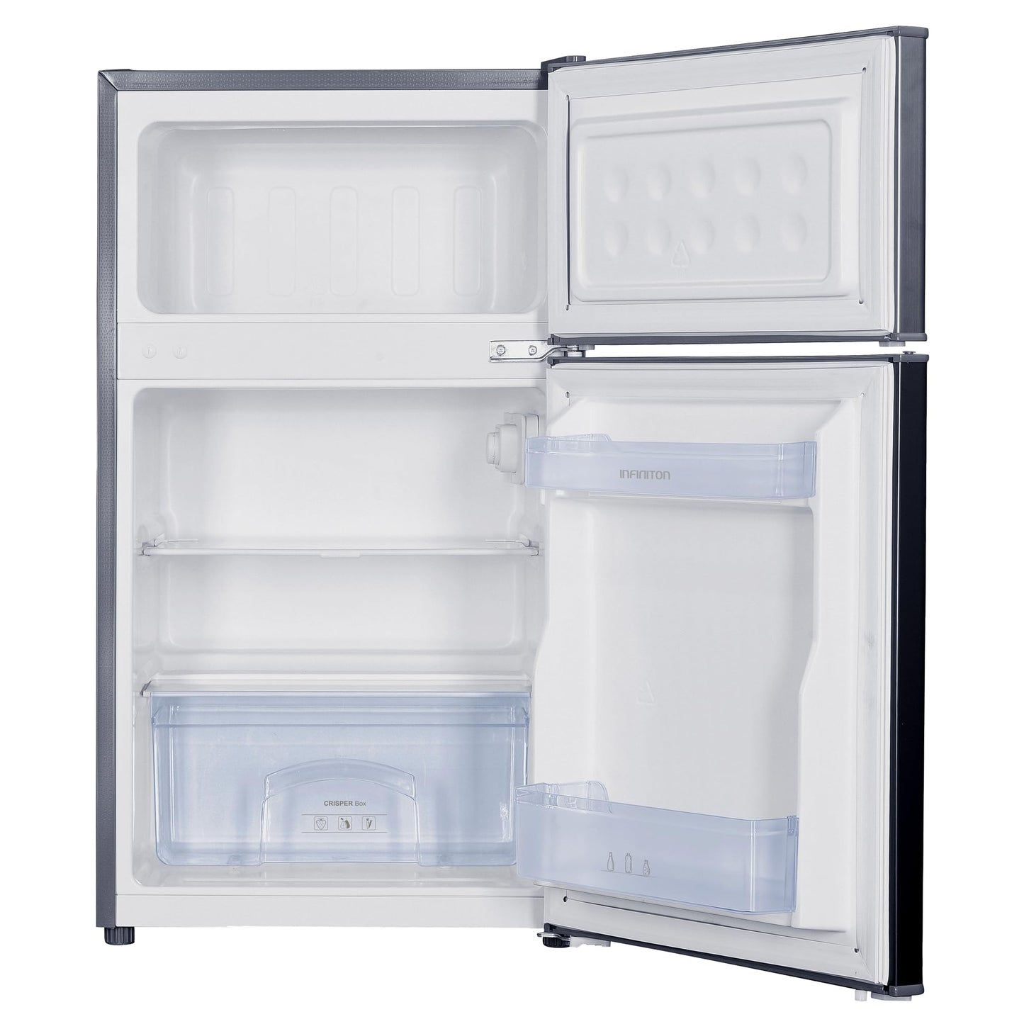 INFINITON | Frigorifico FG-A82I2P | Dos Puertas | Capacidad 85 L | Descongelación DEFROST | Alto 85 Cm | Clase Energética A+ /F | Temperatura Regulable | Color Inox |