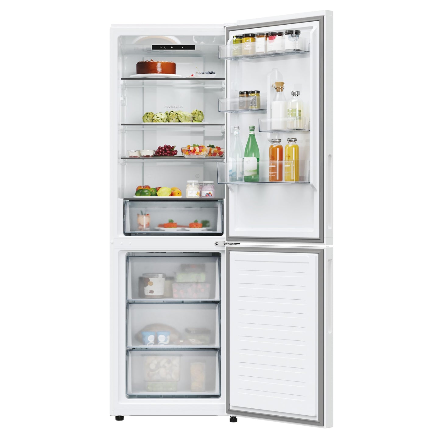 Candy Fresco 300 CNCQ2T618EW Frigorífico Combi, Capacidad 355L, Total No Frost Circle+, Cajón Verdulero, Control Electrónico de temperatura, 60x185cm, Iluminación LED, Puerta Reversible 38DB, Blanco