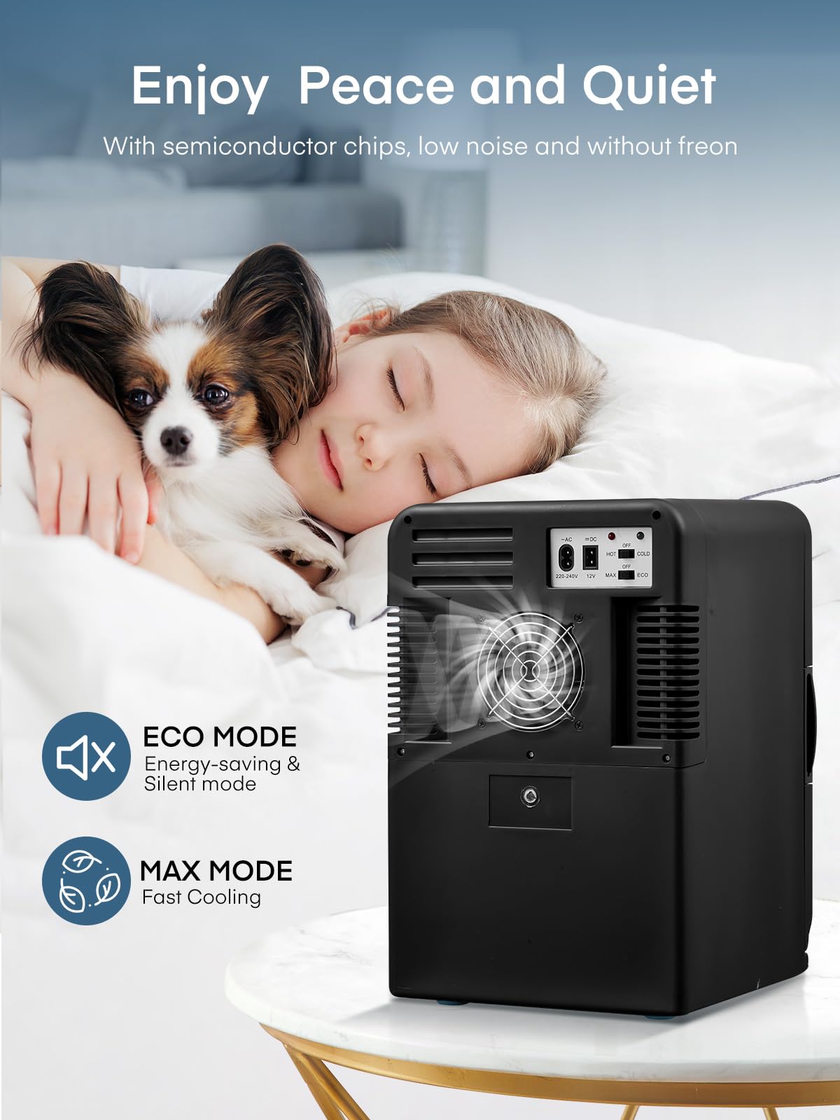 FOHERE Mini Nevera Portátil 15L Negro, 12V/220V, Función Frío y Calor, Bajo Ruido, Para Coche, Oficina y Cosméticos