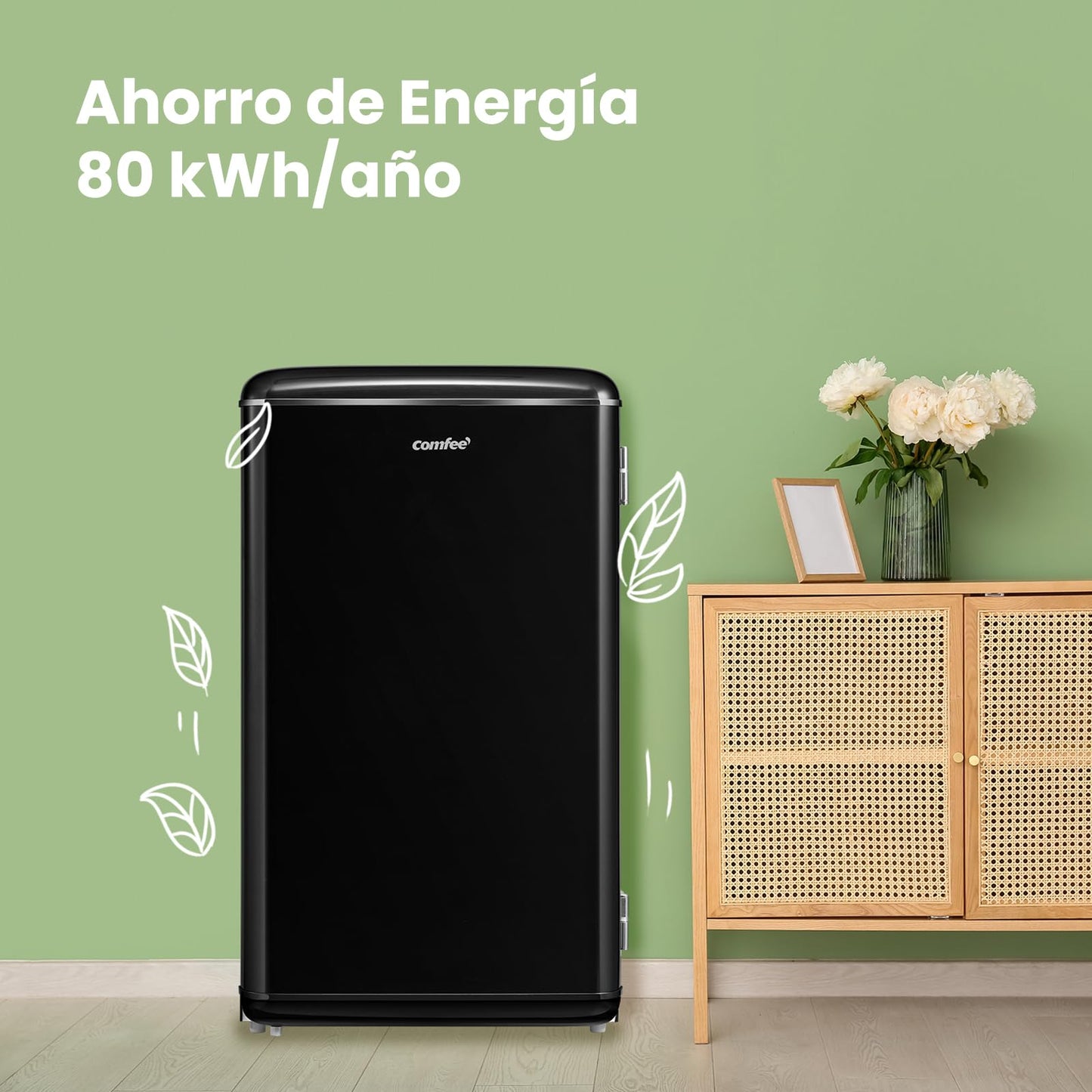 Comfee' RCD93BL2EURT(E) Refrigerador Bajo Encimera, 93L, Refrigerador Retro Independiente con Compartimento Enfriador, Termostatos Ajustables, Luz LED, Negro