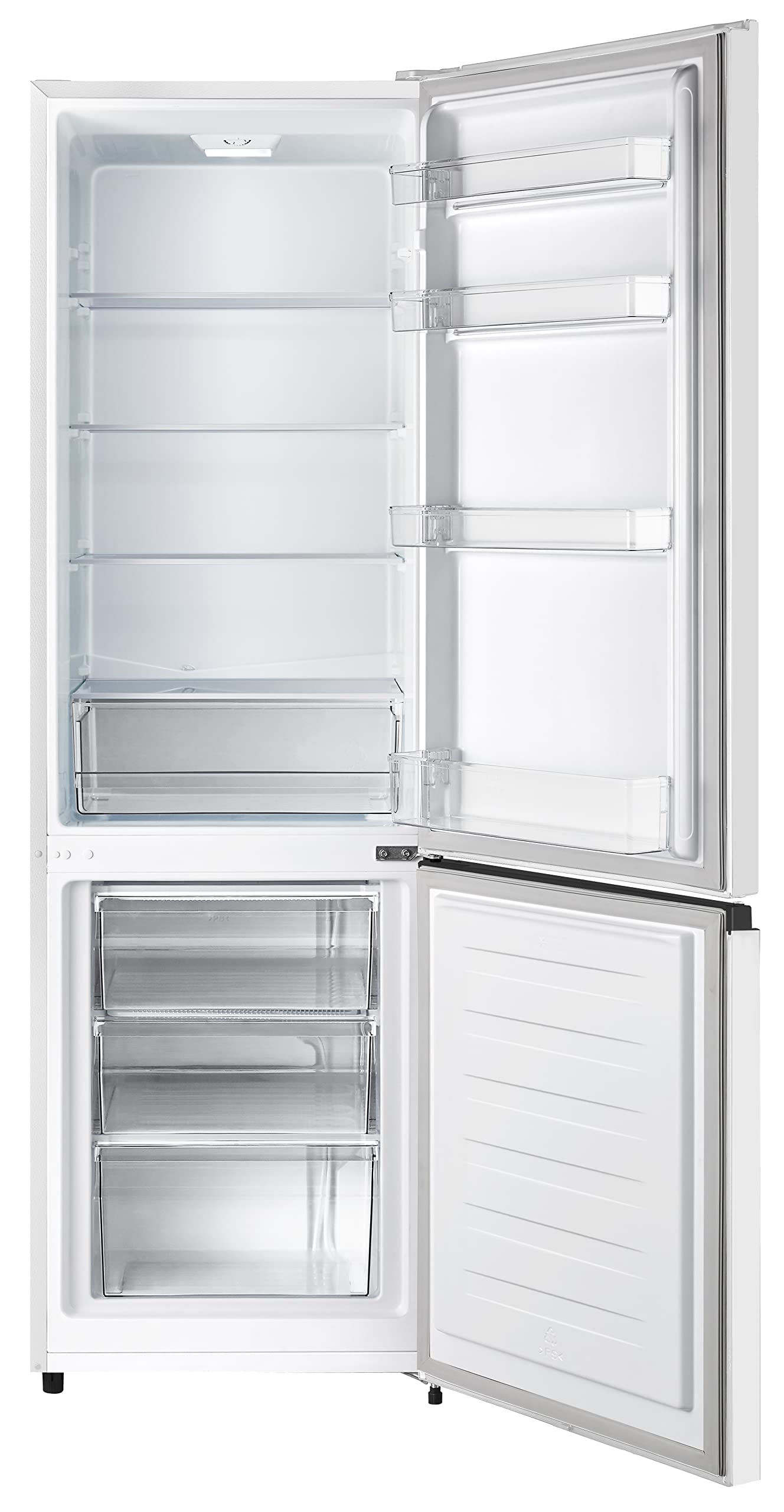 Hisense RB343D4CWE - Frigoríficos Combi, 269L, Clase E, An 55cm x Al 180cm, Apertura de Puertas 90º, Puerta Reversible, Cajón Frutas y Verduras, Iluminación Led, Balconera de Gran Capacidad, Blanco