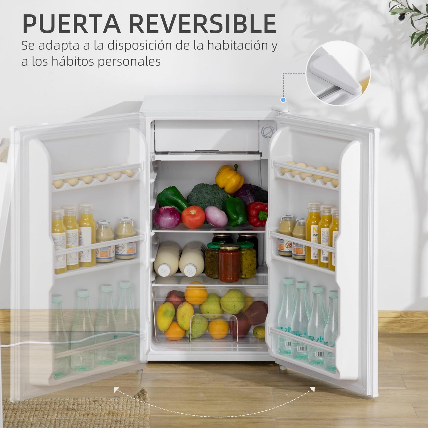 HOMCOM Mini Refrigerador 91L Nevera Pequeña Silencioso con Estante Ajustable Compartimento Congelador y Control de Temperatura Mecánico 47,5x44.2x84 cm Blanco