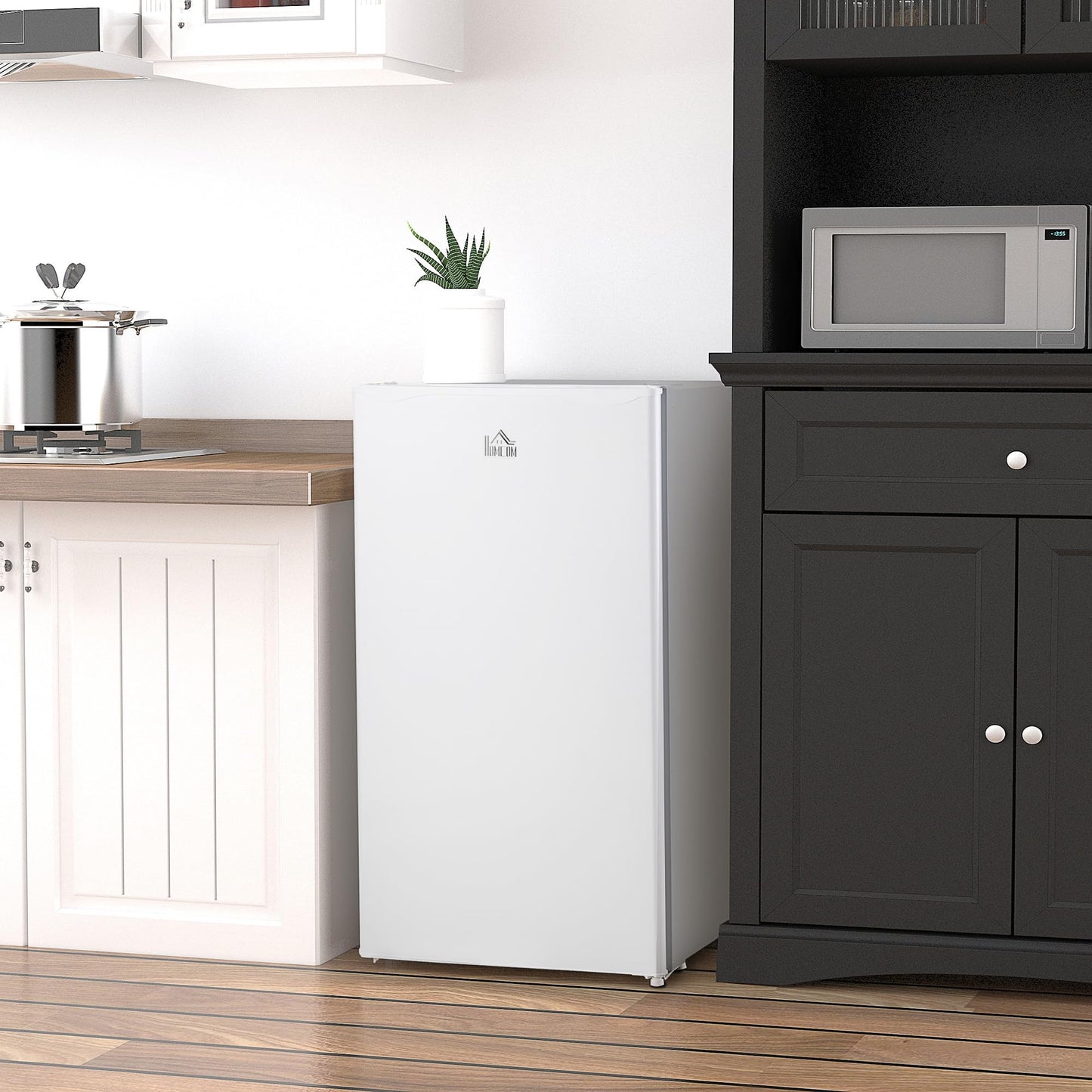 HOMCOM Mini Refrigerador 91L Nevera Pequeña Silencioso con Estante Ajustable Compartimento Congelador y Control de Temperatura Mecánico 47,5x44.2x84 cm Blanco