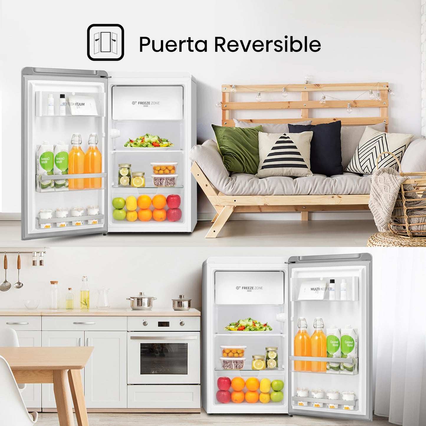 Hisense MUR48082E- Frigorífico Una Puerta, Table Top, Congelador, Class E, Capacidad 82L con 87 cm Alto, Congelador Freeze Zone, Cajón frutas y verduras, Silencioso 36 dBA, Color Blanco
