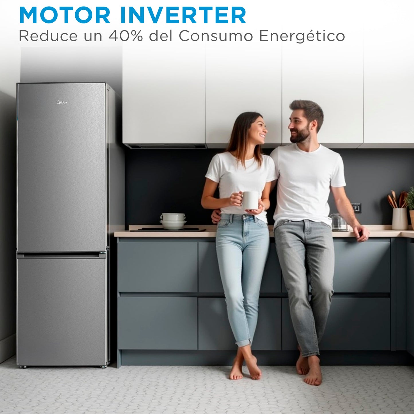 Midea Frigorifico Combi No Frost | 55 cm ancho x 180 cm | Inox | 270L de Capacidad - Nevera Libre Instalación con Congelador Vertical - Refrigerador de Bajo Consumo con Sistema Multi Air Flow