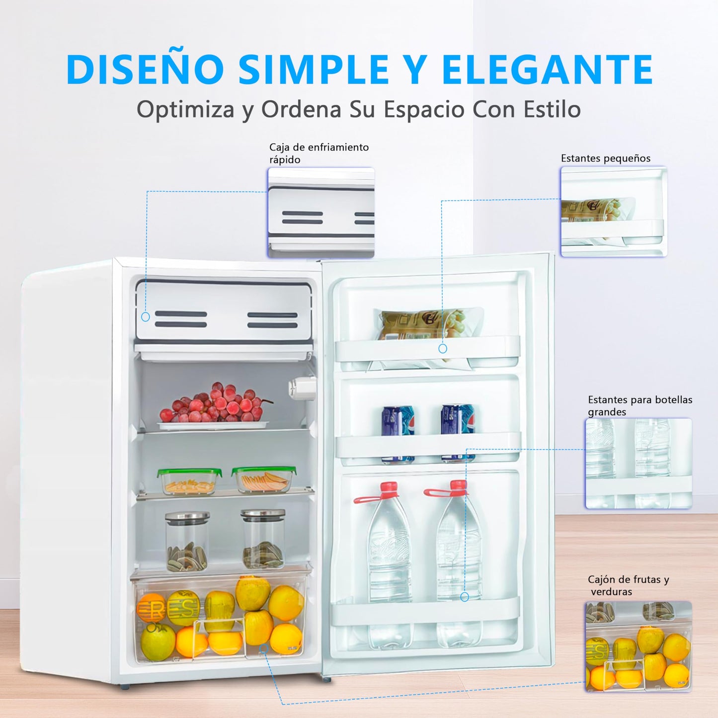 Midea Nevera Pequeña 93L - Mini Frigorífico Compacto para Hogar y Oficina - Frigorífico Pequeño Bajo Consumo Sin Congelador - Mini Bar Silencioso para Caravana y Camping con Zona fría de 0º/-3º