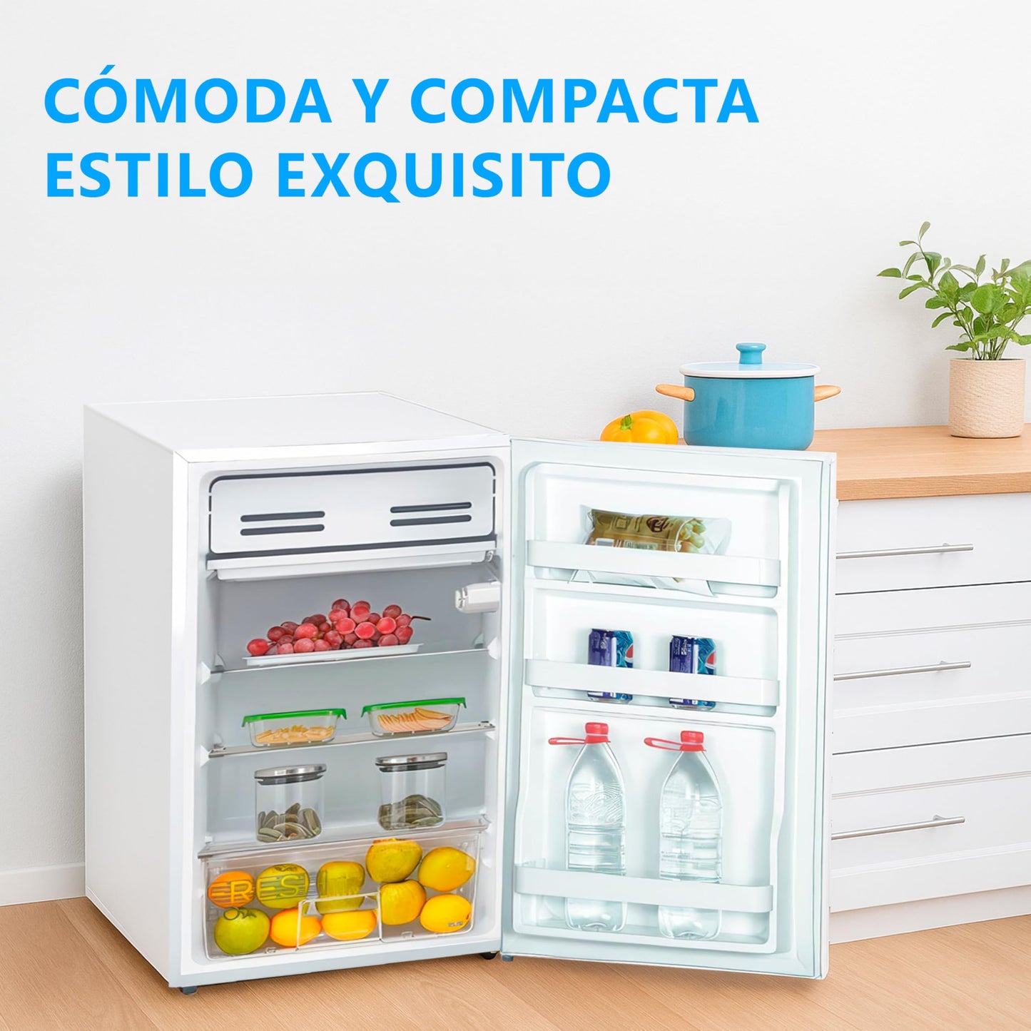 Midea Nevera Pequeña 93L - Mini Frigorífico Compacto para Hogar y Oficina - Frigorífico Pequeño Bajo Consumo Sin Congelador - Mini Bar Silencioso para Caravana y Camping con Zona fría de 0º/-3º