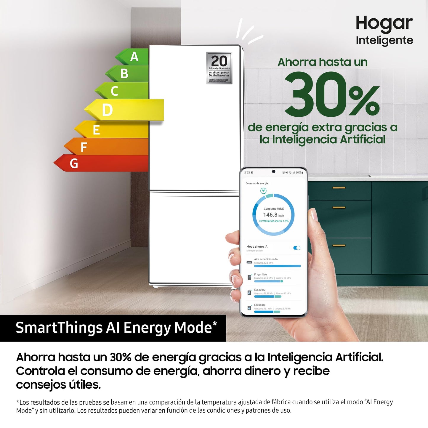 Samsung Frigorífico Combi IA 185.5cm Balda Botellero, Dispensador de agua 341L Clase D Plata RB34C632DSA/EF