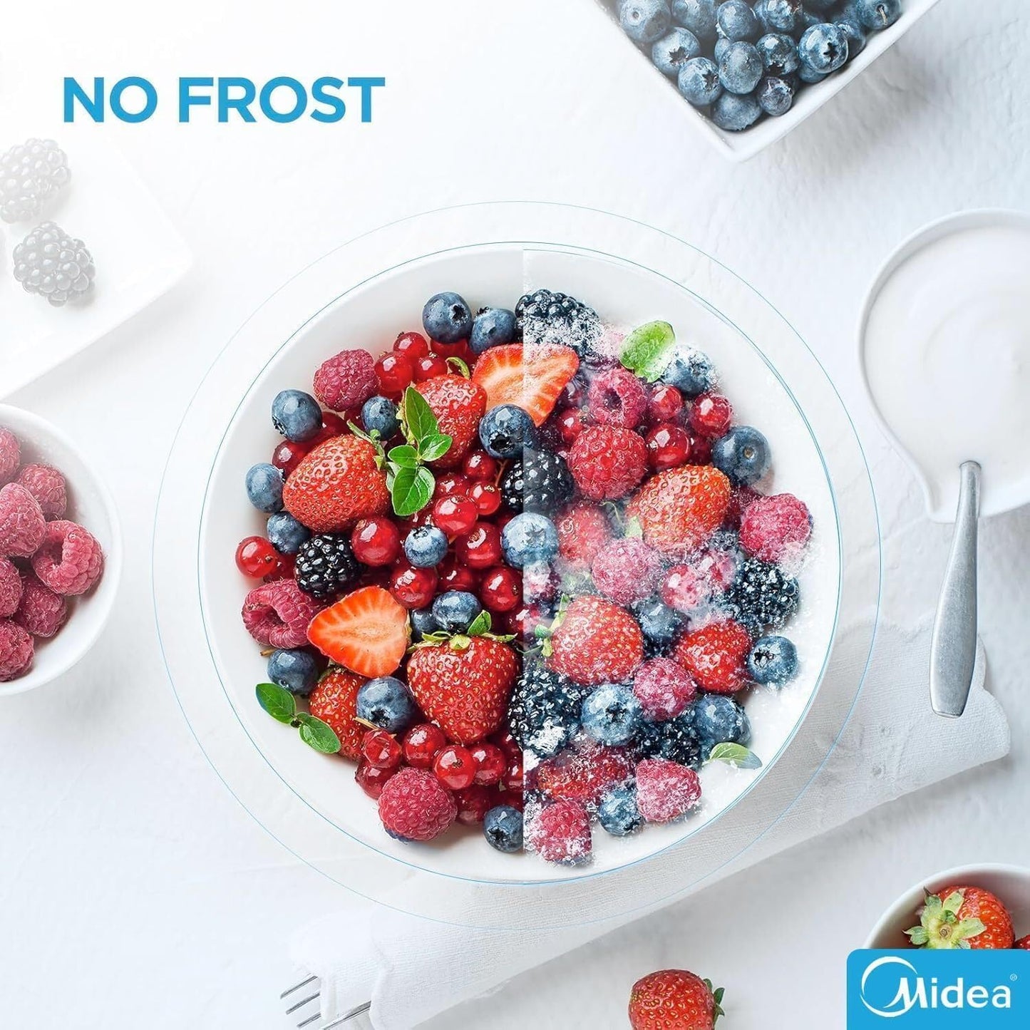 Midea Frigorífico Combi No Frost | 60 cm ancho x 188 alto cm | Inox | Nevera libre instalación 224 L + 86 L Congelador - Refrigerador de bajo consumo con congelador vertical