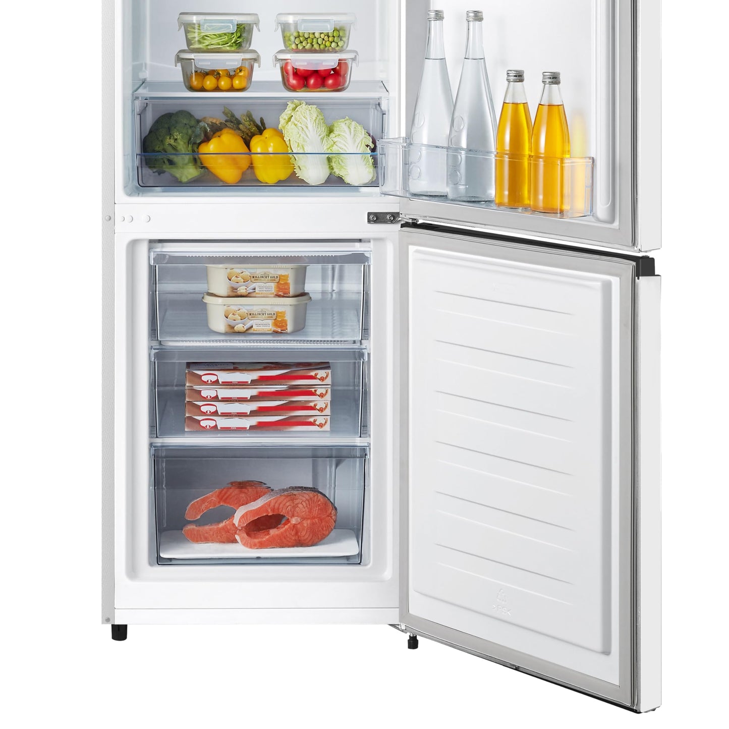 Hisense RB343D4CWE - Frigoríficos Combi, 269L, Clase E, An 55cm x Al 180cm, Apertura de Puertas 90º, Puerta Reversible, Cajón Frutas y Verduras, Iluminación Led, Balconera de Gran Capacidad, Blanco